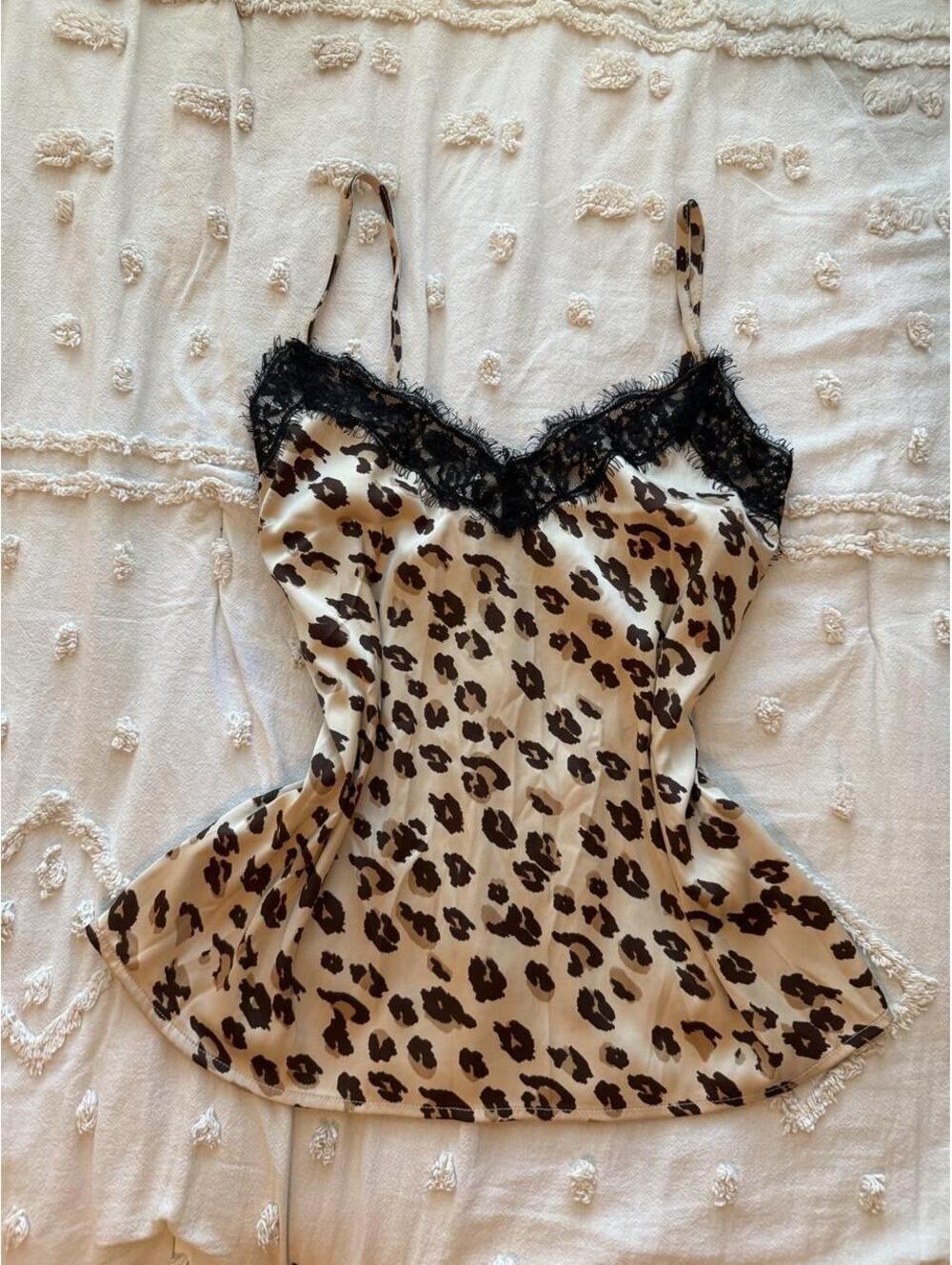 Love Tree Leopard Print Lace Trim Camisole Size S